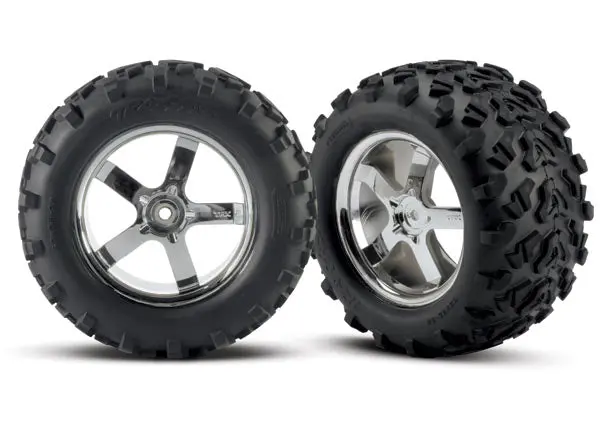 Traxxas Maxx 3.8In All Terrain Tyres On 5-Spoke Chrome Wheels 14Mm Hex 2Pcs - 4973R 1