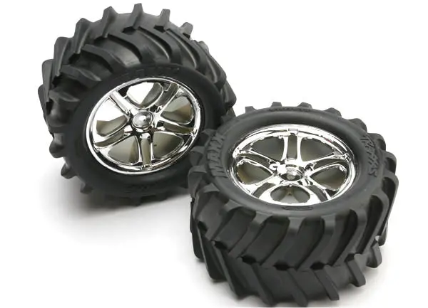 Traxxas Maxx 3.8In Chevron Tyres On Chrome Split Spoke Wheels 14Mm Hex 2Pcs - 5173 1