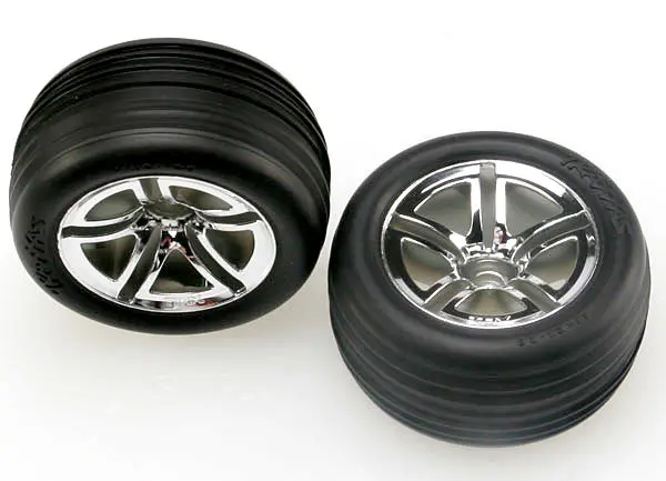 Traxxas Alias 2.8In Ribbed Front Tyres On Chrome Split Spoke Wheels 2Pcs - 5574R 1