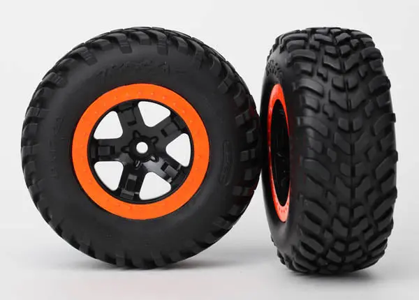 Traxxas Off Road Racing Tyres On Black Split Spoke Wheel W/ Orange Beadlock 2Pcs - 5863R 1