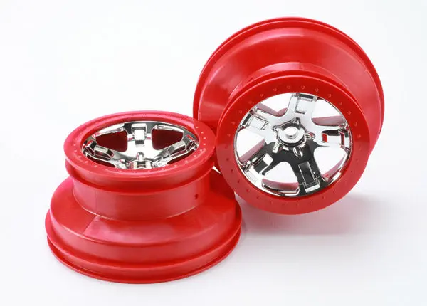 Traxxas Sct Wheels Chrome W/ Red Beadlock 2Pcs - 5868 1