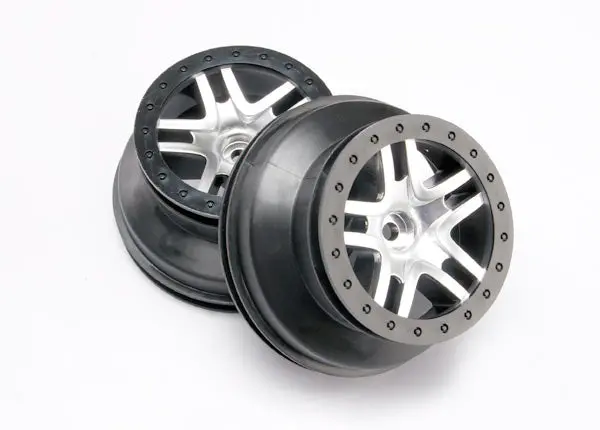 Traxxas Wheels Satin Chrome Split Spoke W/ Black Beadlock Suit Sct 2Pcs - 5876 1