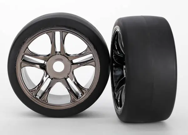 Traxxas S1 Slick Thermal Tyres On Black Chrome Wheels 2Pcs - 6477 1