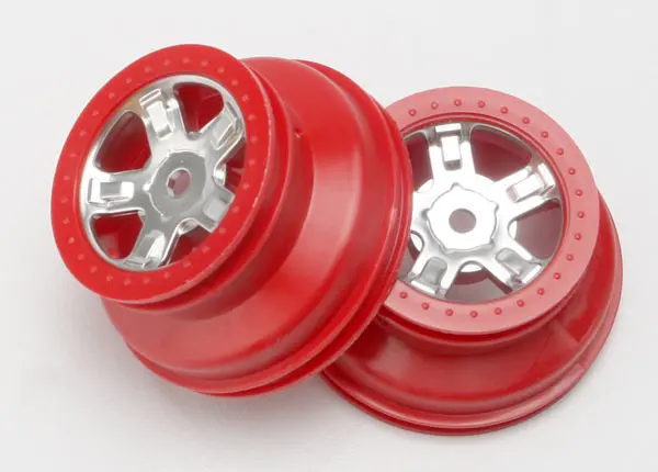 Traxxas 1:16 Sct Wheels Satin Chrome Split Spoke W/ Red Beadlock 2Pcs - 7072A 1