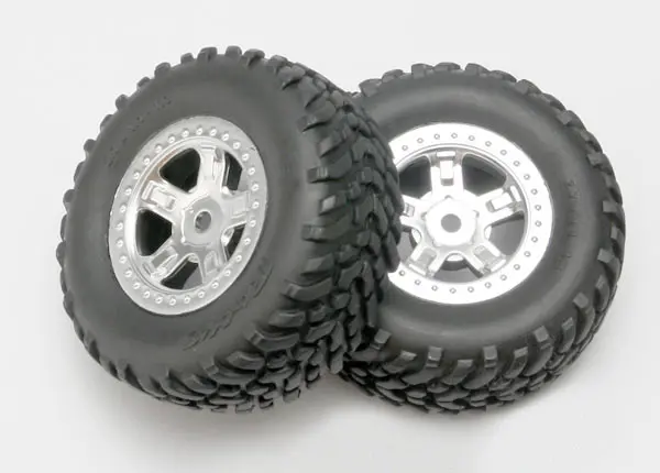 Traxxas 1:16 Sct Off Road Tyres On Satin Chrome Split Spoke Wheels 2Pcs - 7073 1