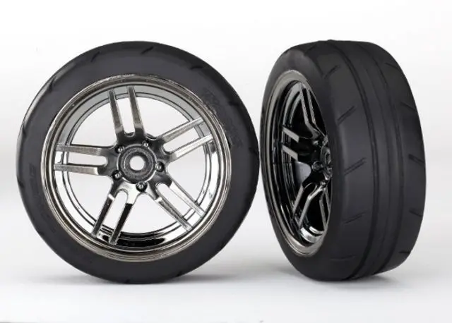 Traxxas 1.9In Front Onroad Radial Rubber Tyres On Black Chrome Wheels 2Pcs - 8373 1