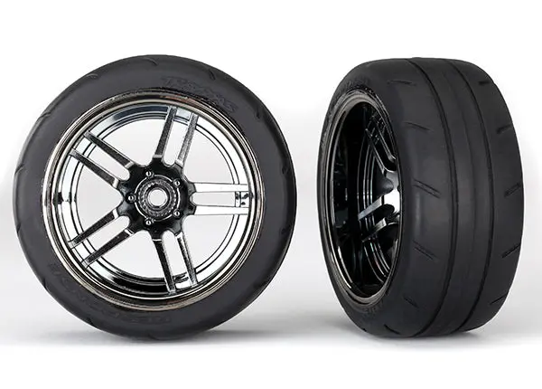 Traxxas 1.9In Rear Onroad Radial Rubber Tyres On Black Chrome Wheels 2Pcs - 8374 1
