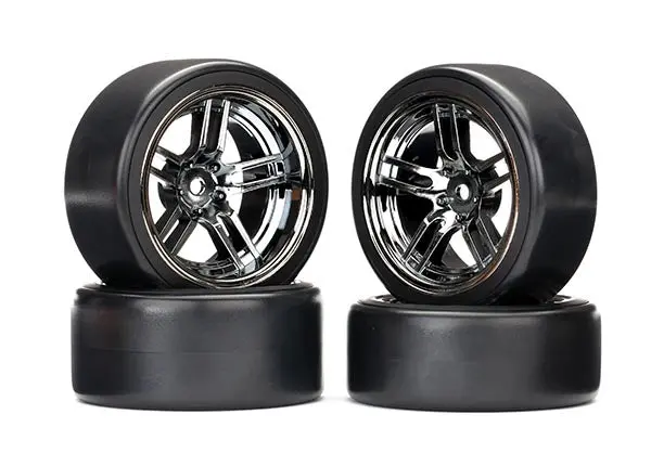 Traxxas 1.9In Drift Tyres On Black Chrome Split Spoke Fr & Rr Wheels 4Pcs - 8378 1