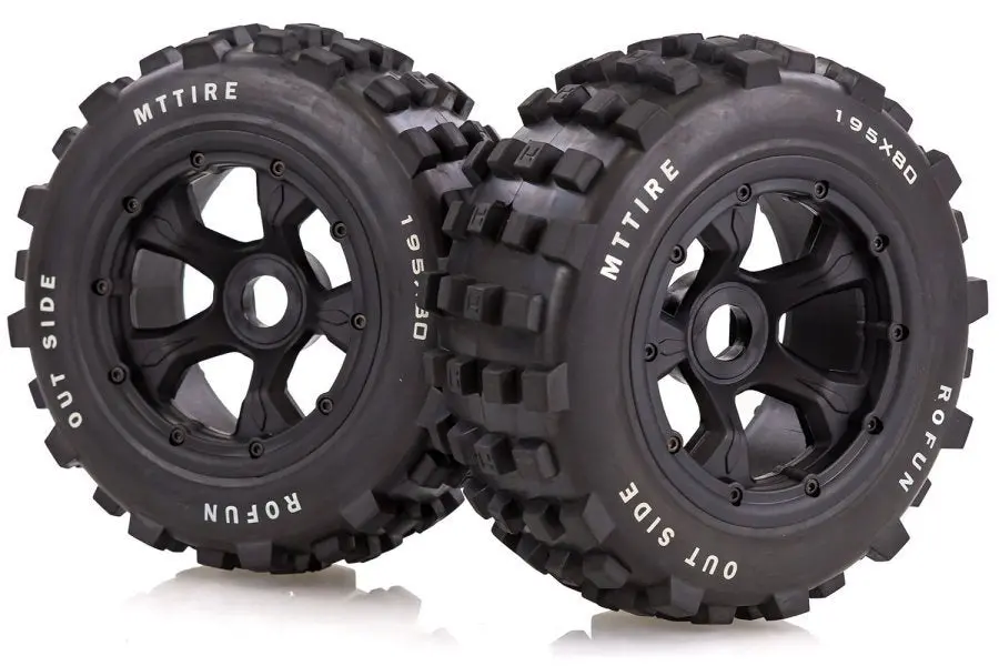 Rovan 4.7/5.5In Baja 5T/5Sc Rr Knobbly Mt Tyres On Black Beadlock Wheels 2Pcs - Rov-95159A 1