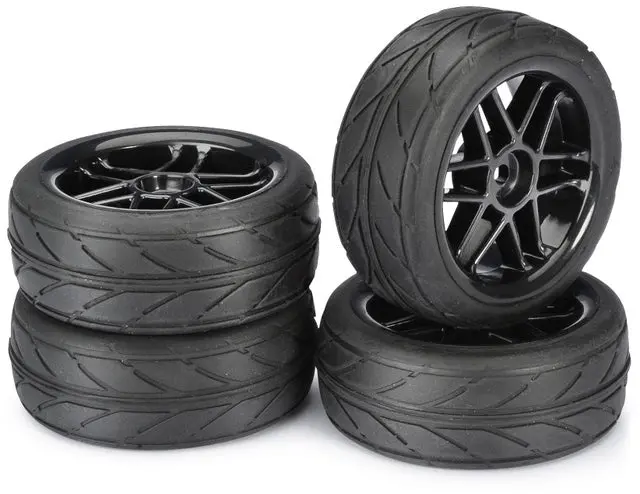 Absima Onroad Radial Rubber Tyre On Black 6 Spoke Wheel 4Pcs - Ab2510003 1