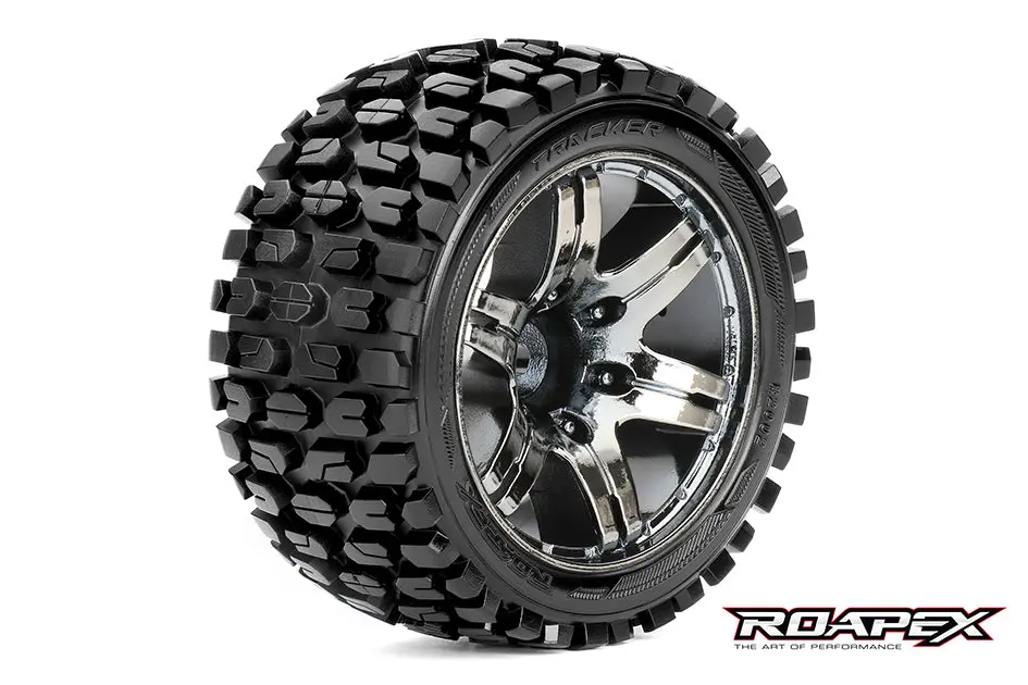 Roapex Tracker 1:10 Stadium Truck Tyre On Black Chrome Wheel 2Pcs - R2002-Cb2 1