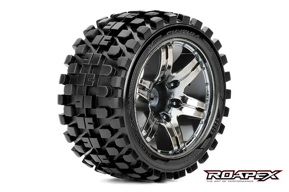 Roapex Rhythm 1:10 Stadium Truck Tyre On Black Chrome Wheel 2Pcs - R2003-Cb2 1