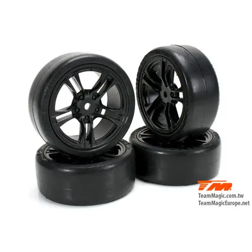 Team Magic Slick Rubber Tyre On 10-Spoke Black Wheel 4Pck - Tm503329bk 1
