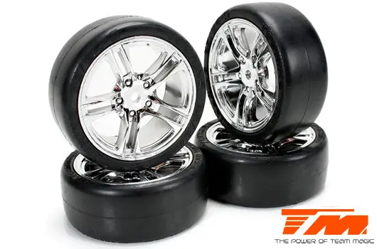 Team Magic Slick Rubber Tyre On 10-Spoke Silver Wheel 4Pck - Tm503329s 1