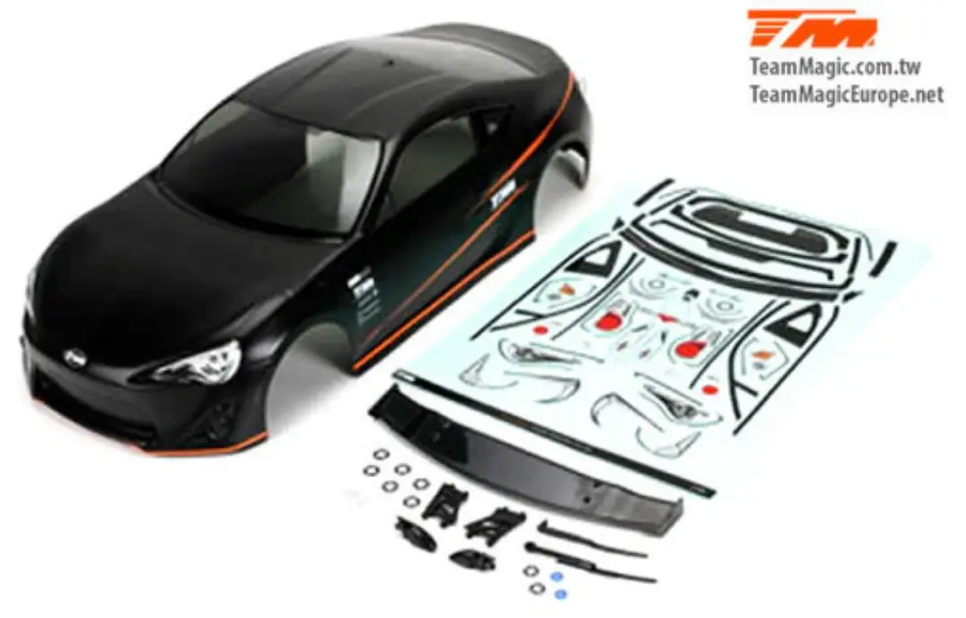 Team Magic E4d Toyota 86 Bodyshell Painted Black W/ Spoiler, Mirrors, Decals - Tm503393bka 1
