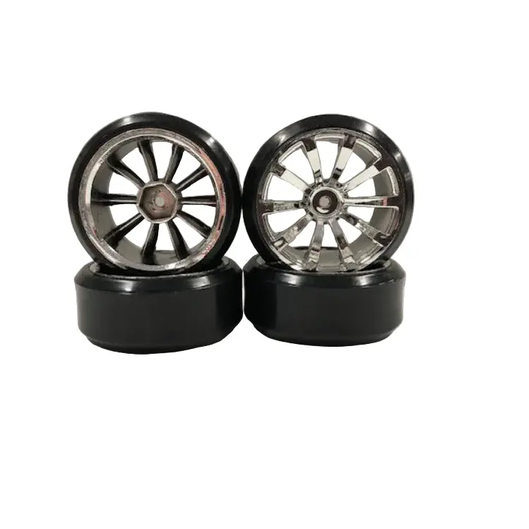 Vision 1:10 Hard Drift Tyres On 10-Spoke Chrome Wheels 4Pcs - Vskt636032s 1