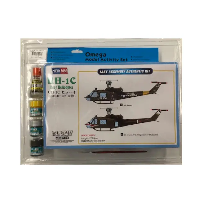 Omega Uh-1C Huey Helicopter 1:48 Starter Set W/ Glue, Paints & Brush - Om36003 1