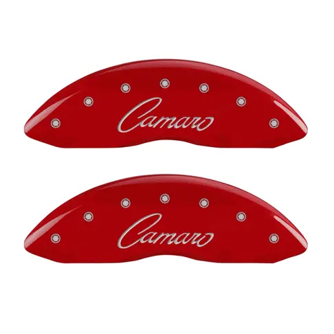Mgp Caliper Covers Camaro Classic Cursive Logo Red Finish Silver Characters (10-14 Camaro) 14033Sccsrd 1