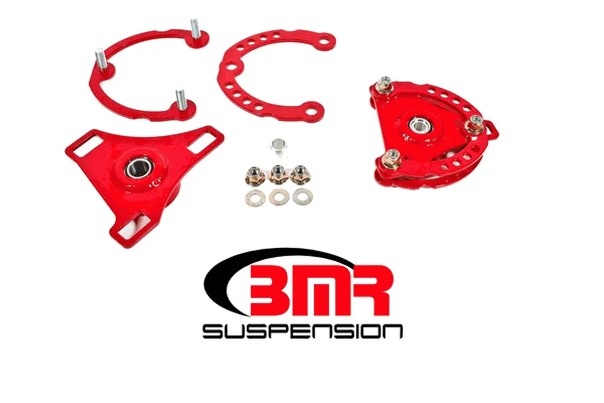 Bmr Caster Camber Plates Adjustable Red (2015-2021 Mustang) 1