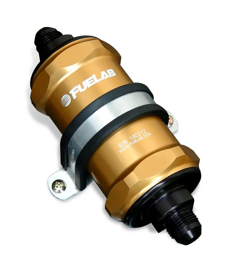 Fuelab 818 In-Line Fuel Filter Standard -6An In/Out 6 Micron Fiberglass - Gold 1